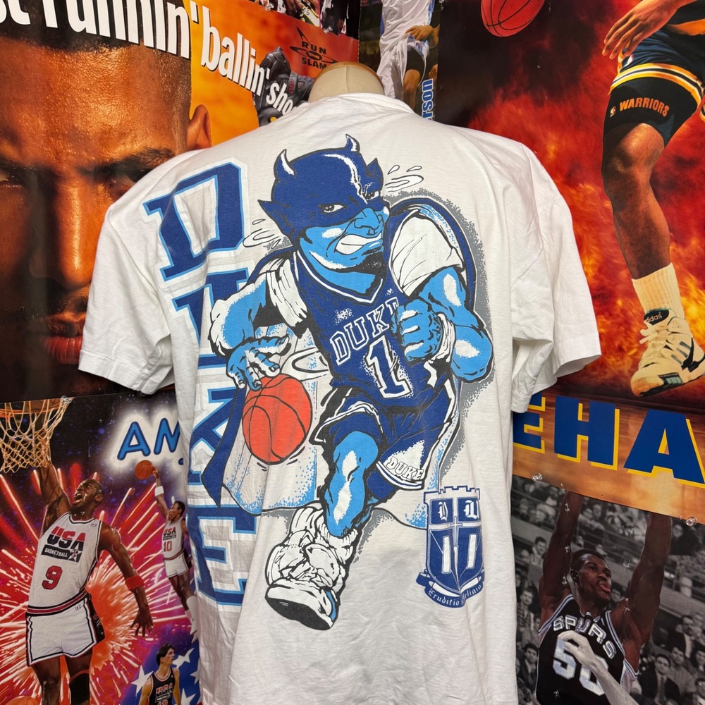 Vintage 90s Duke Blue Devils Basketball Mascot Single Stitch T Shirt Sz XL - Picture 5 of 6